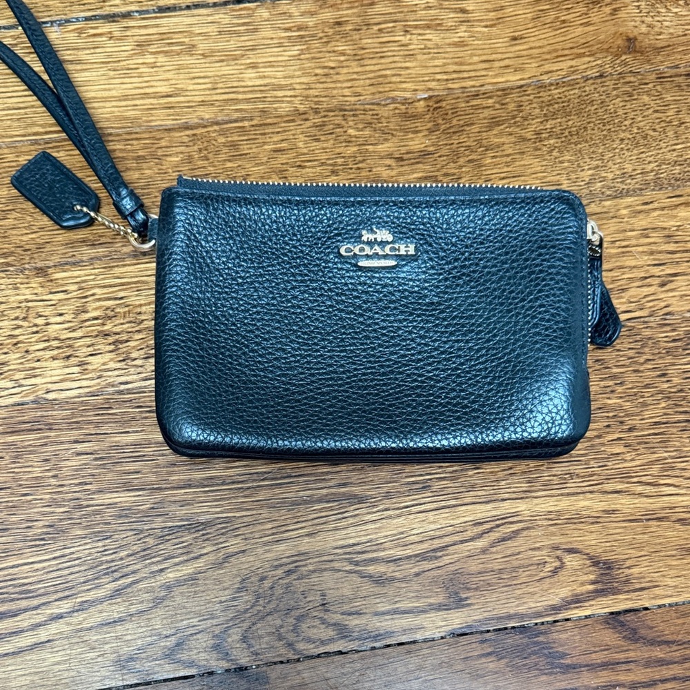 Coach Pebbled Black Leather Wristlet